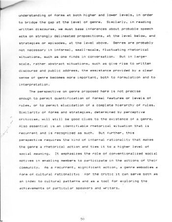 Image of typescript draft of 'Genre as Rhetorical Action' page 30, circa 1983.