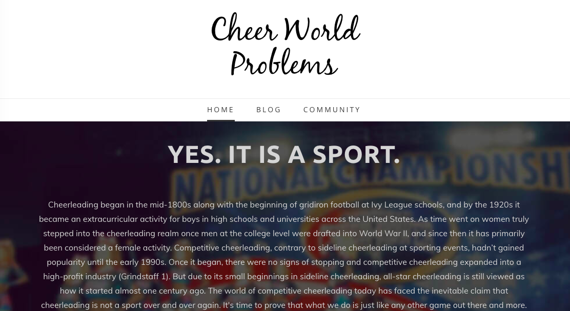 This figure shows a screenshot of a student’s website targeting an audience of cheerleaders.